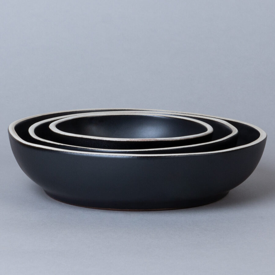 Ceramic Nesting Bowl Set, Satin Black