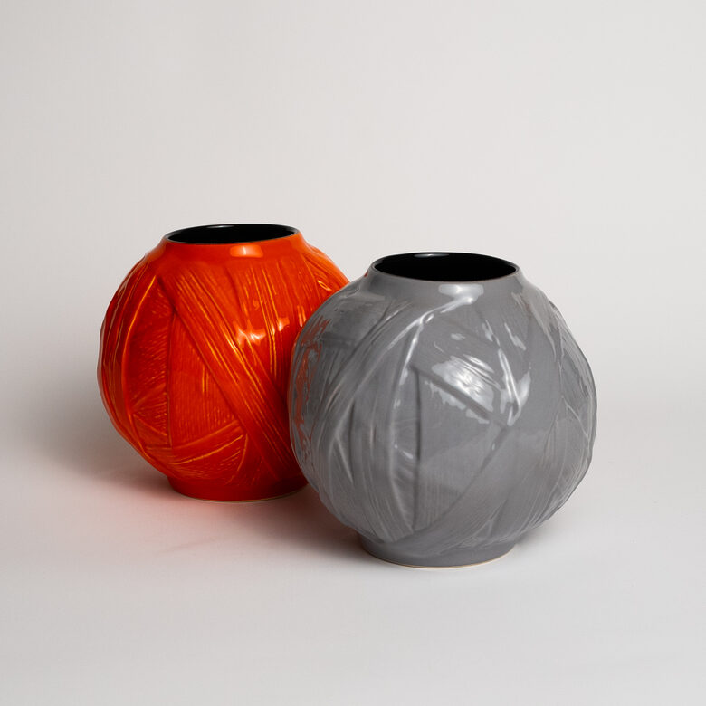 Keramikas vāze KAMOLS, oranžs un pelēks