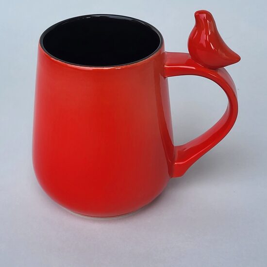 Mug with a little bird, round, Red