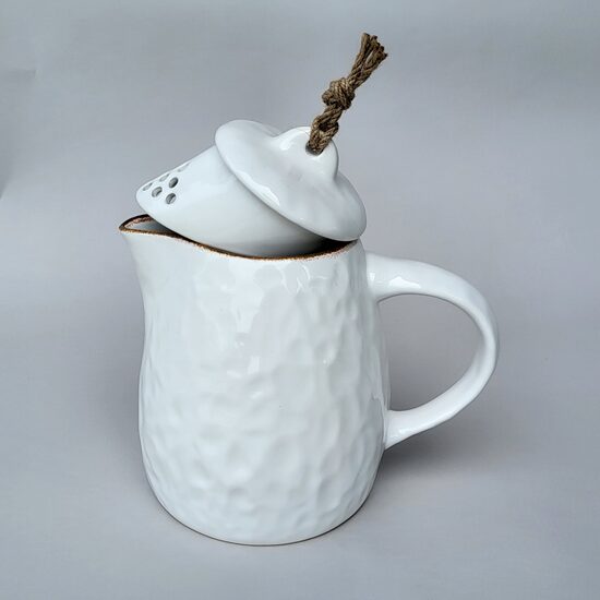 Ceramic pitcher with filter, White