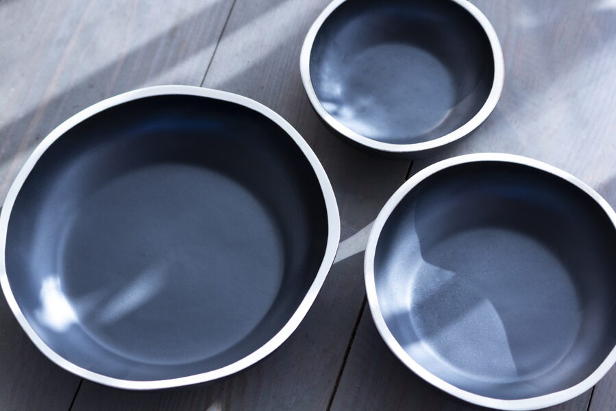 Ceramic Nesting Bowl Set, Satin Black